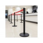 Queue barrier with retractable 5m red belt