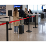 Queue barrier with retractable 5m red belt