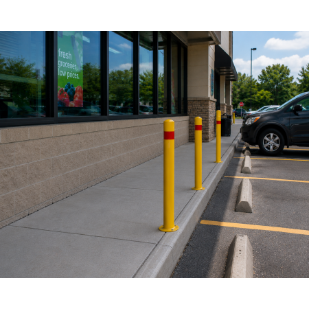 Fixed Galvanized Steel bollard sprayed yellow 