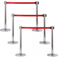 Queue barrier with retractable 5m red belt